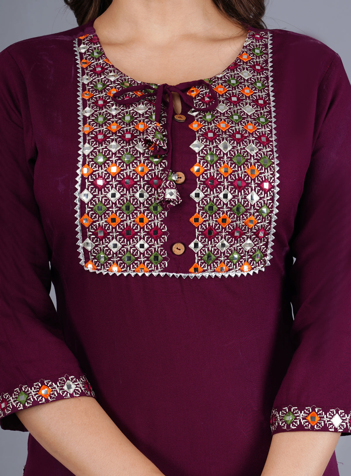 Esha Classic Wine Elegance Traditional Embroidered Kurta Pant Set