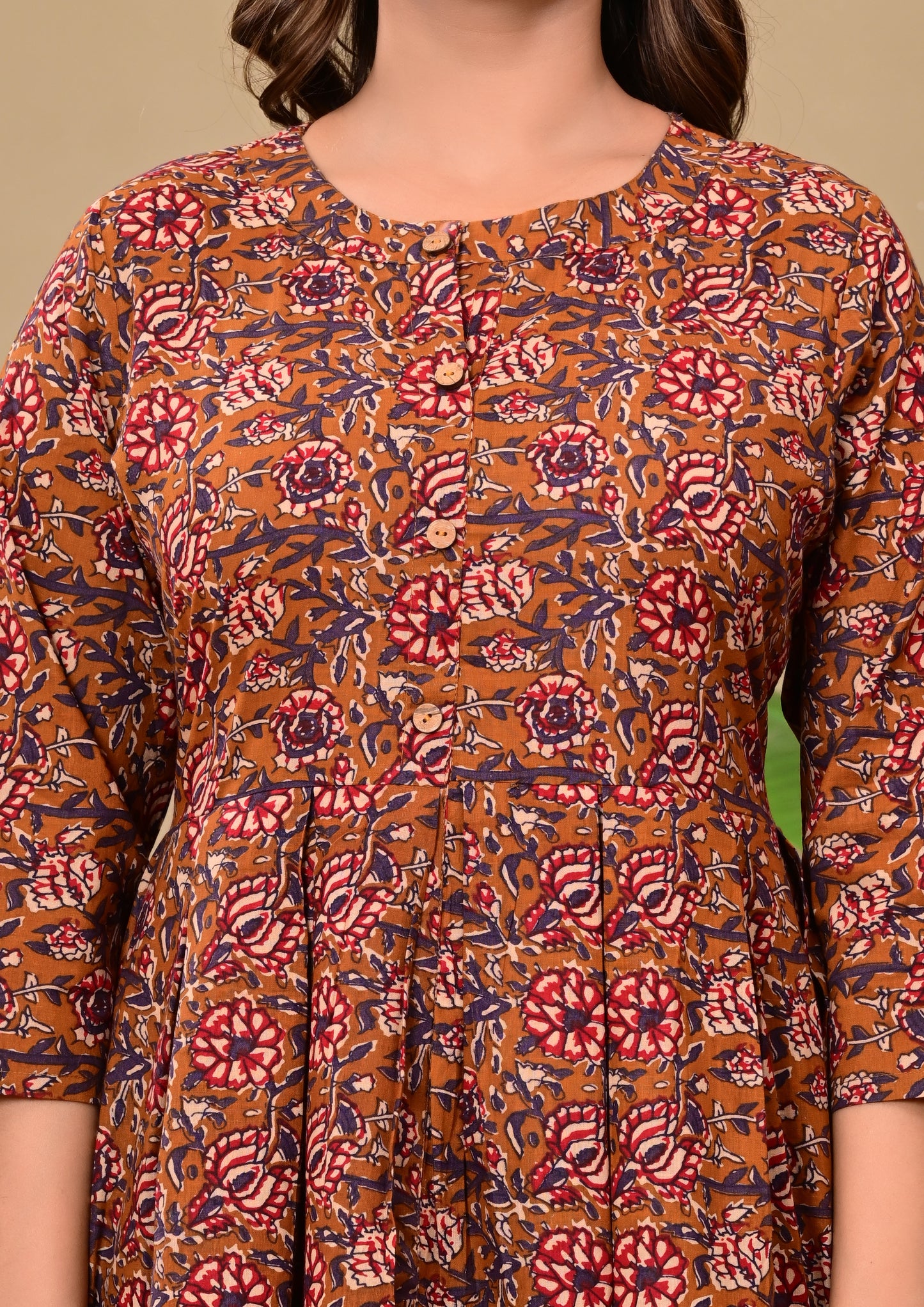 Elara Desert Rose Cotton Printed Floral Fit & Flare Dress