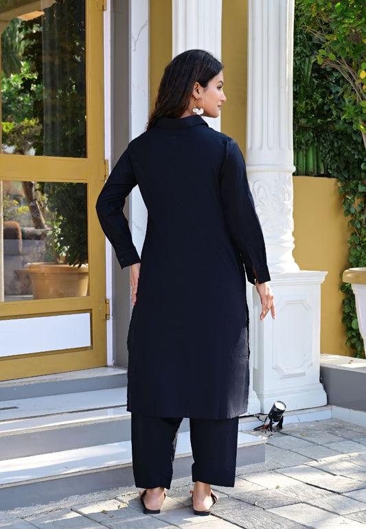 Black Straight Kurta Set for Women