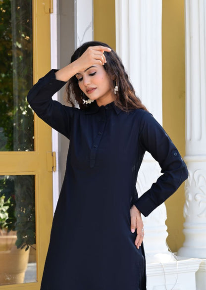 Black Straight Kurta Set for Women