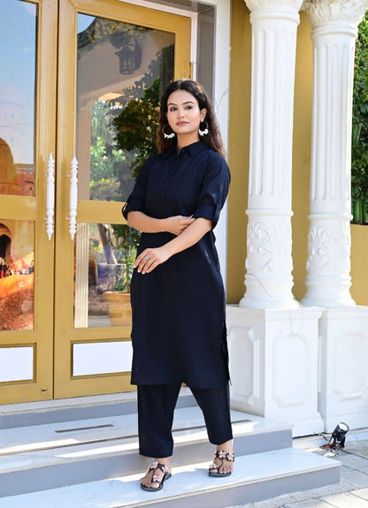 Black Straight Kurta Set for Women