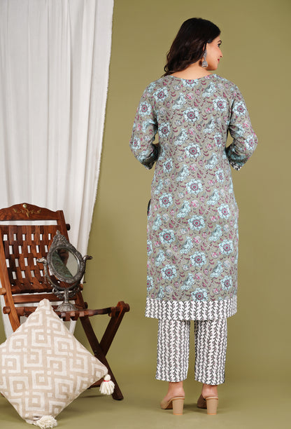Neelima Floral Printed Cotton Kurta Pant Dupatta Set