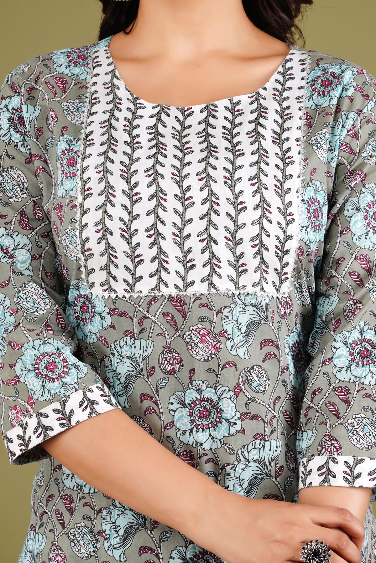 Neelima Floral Printed Cotton Kurta Pant Dupatta Set