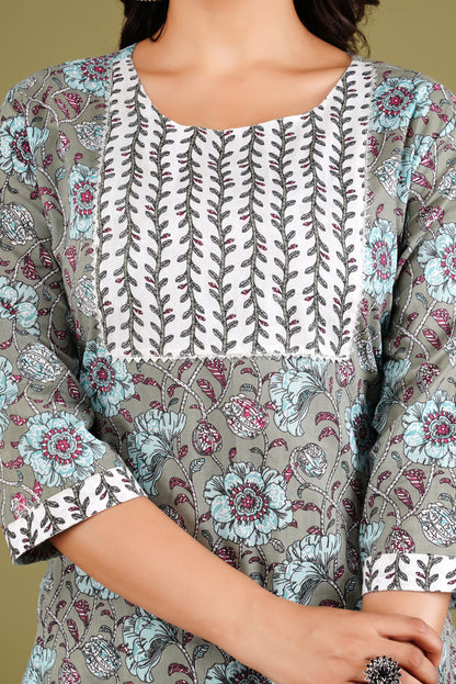 Neelima Floral Printed Cotton Kurta Pant Dupatta Set