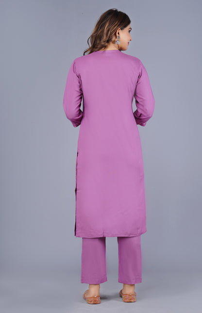 Suhani Gulnaar Lilac Classic Embroidered Mirror-Work Kurta Pant Set