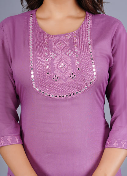 Suhani Gulnaar Lilac Classic Embroidered Mirror-Work Kurta Pant Set