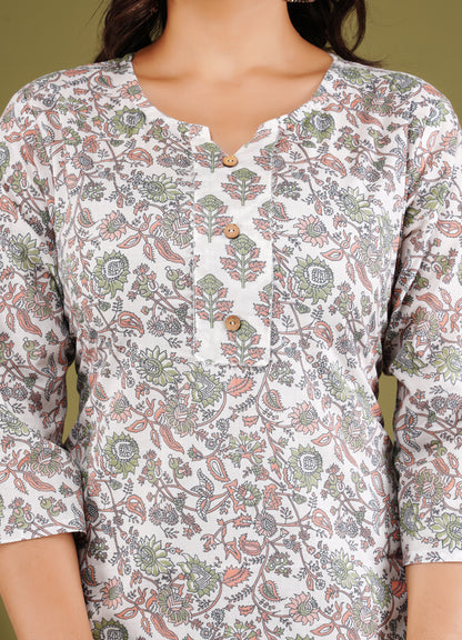 Gulnaar Grace Printed Cotton Kurta Set With Dupatta