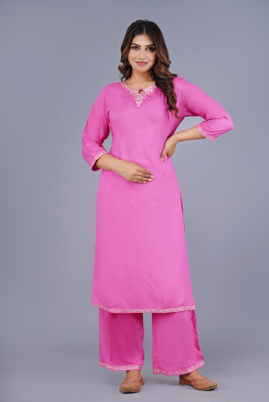 Ruhani Rose Ethnic Wear Embellished Pink  Kurta Palazzo Set