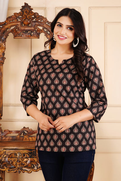 Midnight Ethnic Ajrakh Straight Printed Cotton Kurti