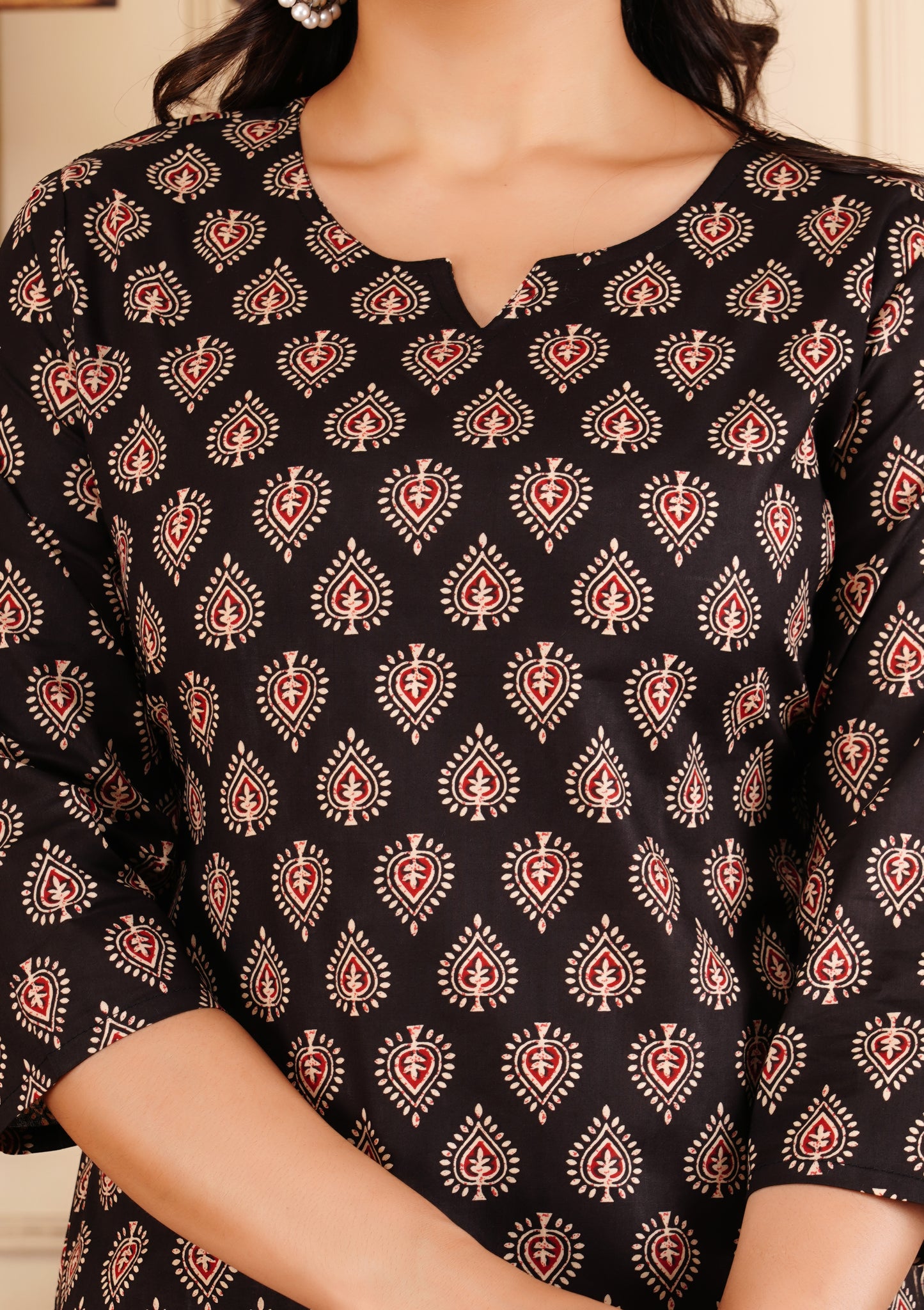 Midnight Ethnic Ajrakh Straight Printed Cotton Kurti