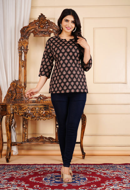 Midnight Ethnic Ajrakh Straight Printed Cotton Kurti