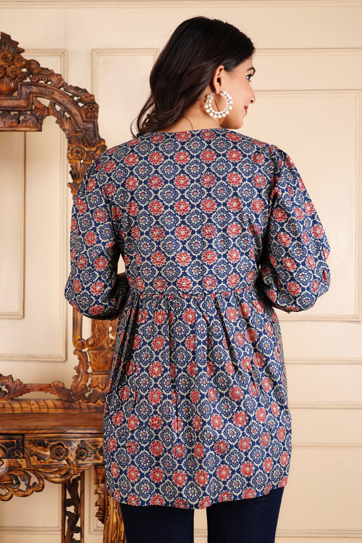 Classic Ajrakh-Inspired Tunic Ethnic Printed Kurti