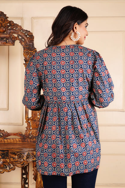 Classic Ajrakh-Inspired Tunic Ethnic Printed Kurti