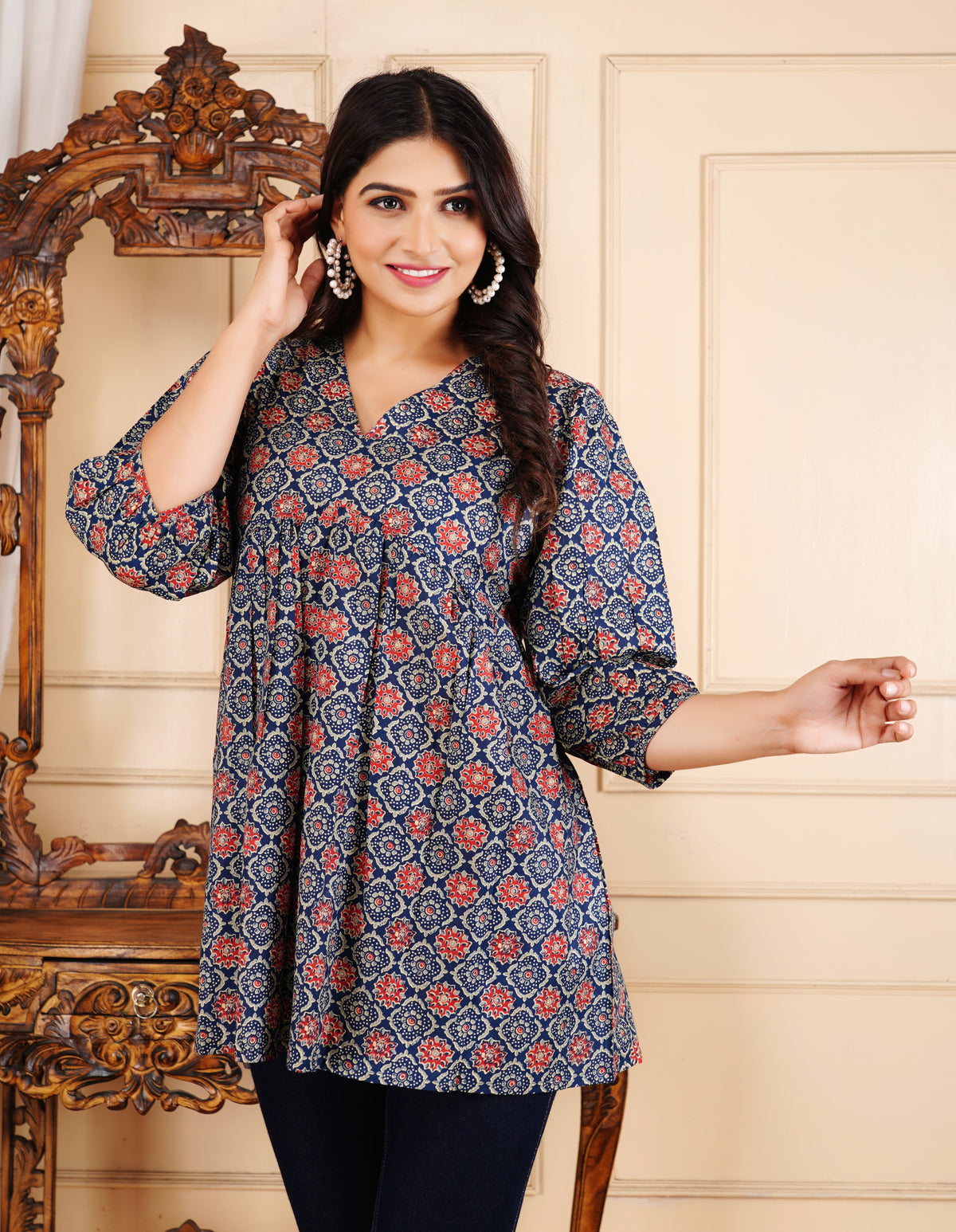 Classic Ajrakh-Inspired Tunic Ethnic Printed Kurti