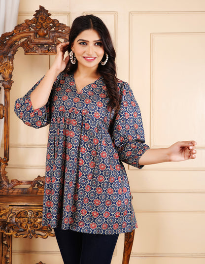 Classic Ajrakh-Inspired Tunic Ethnic Printed Kurti