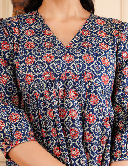 Classic Ajrakh-Inspired Tunic Ethnic Printed Kurti