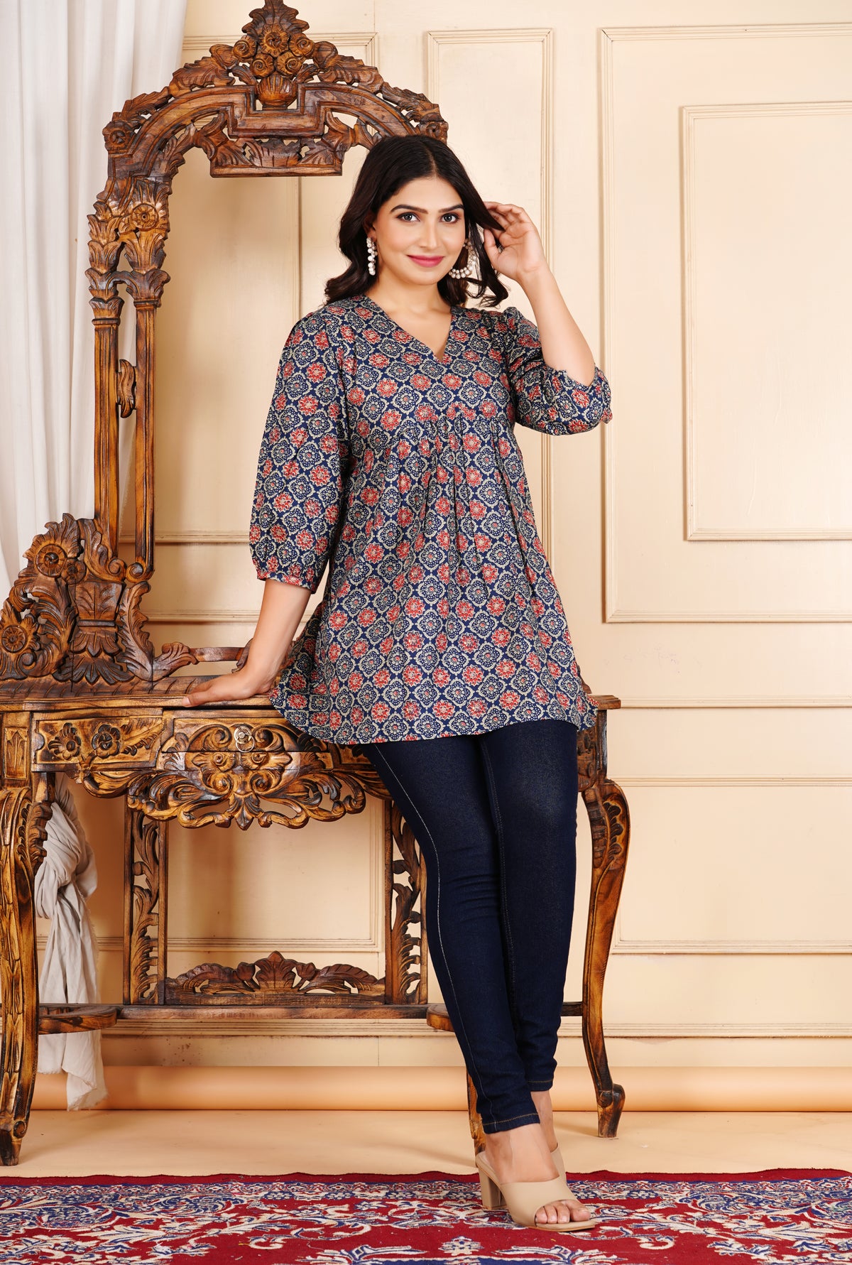 Classic Ajrakh-Inspired Tunic Ethnic Printed Kurti