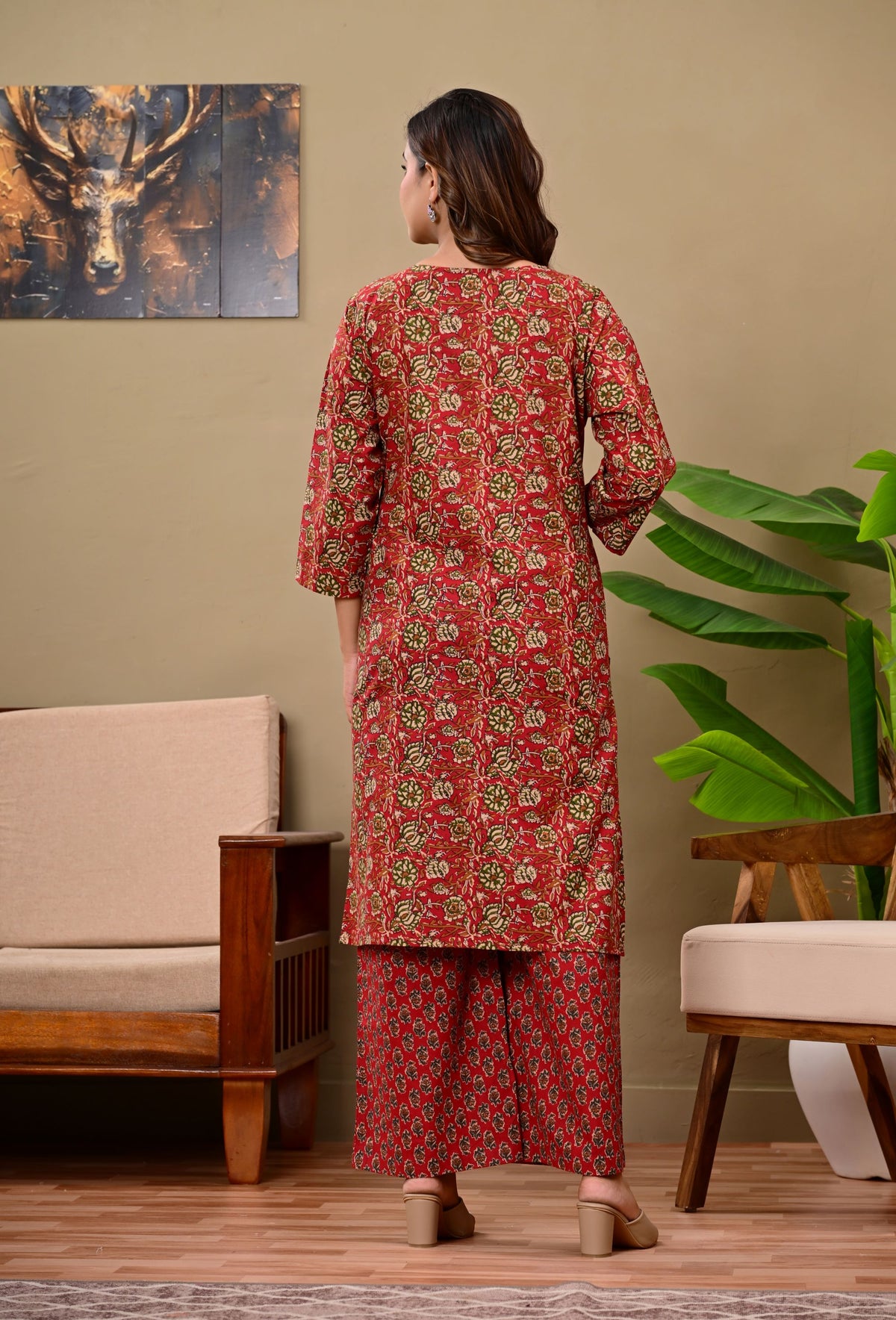 Noor-e-Red Ethnic Wear Cotton Printed Kurta Palazzo Set