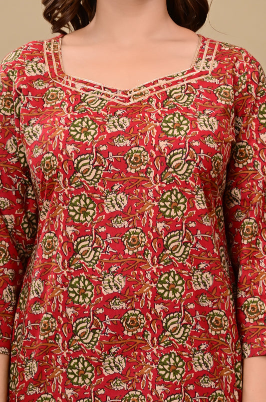 Noor-e-Red Ethnic Wear Cotton Printed Kurta Palazzo Set