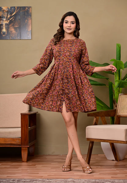 Elara Desert Rose Cotton Printed Floral Fit & Flare Dress