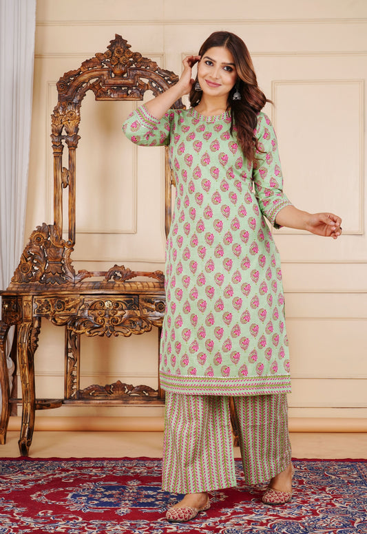 The Spring Heirloom Suhana Gul Cotton Printed Kurta Palazzo Set